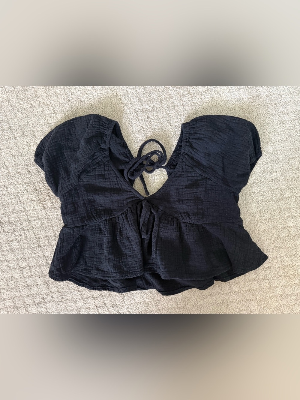 miami Navy Tie-Front Peplum Crop Top